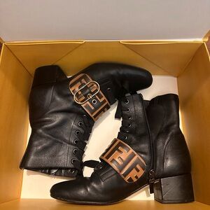 Fendi Black Ankle Boots with Chunky Heel and Straps